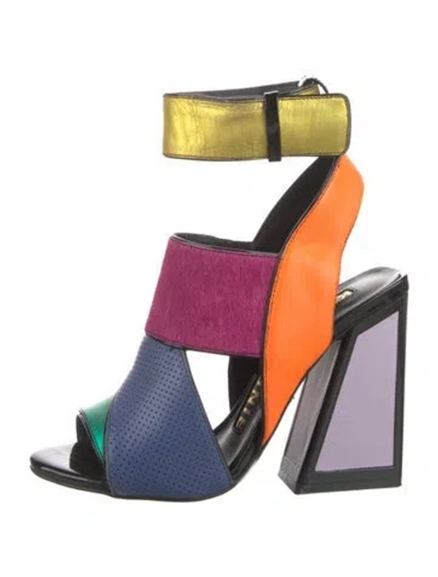 Pre-owned Kat Maconie Leather Colorblock Pattern Sandals In Pink