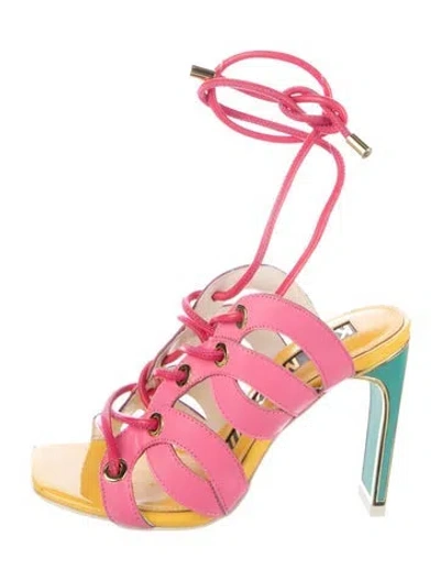 Pre-owned Kat Maconie Leather Colorblock Pattern Sandals In Pink