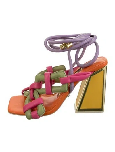 Pre-owned Kat Maconie Leather Colorblock Pattern Sandals In Pink