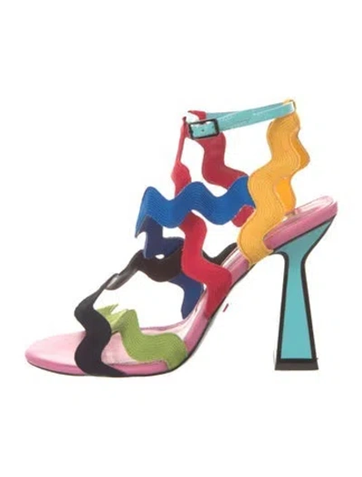 Pre-owned Kat Maconie Leather Colorblock Pattern Slingback Sandals In Pink