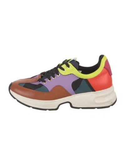 Pre-owned Kat Maconie Leather Colorblock Pattern Sneakers In Purple