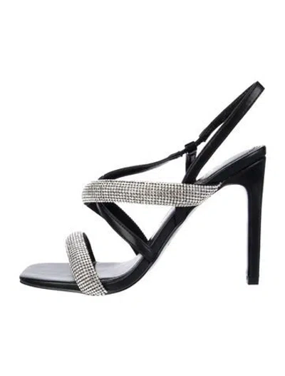 Pre-owned Kat Maconie Leather Crystal Embellishments Sandals In Black