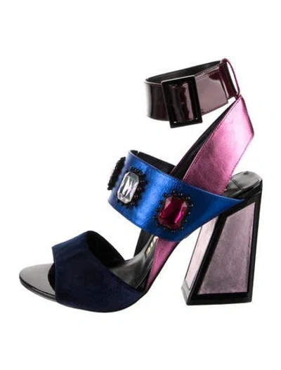 Pre-owned Kat Maconie Leather Crystal Embellishments Sandals In Blue
