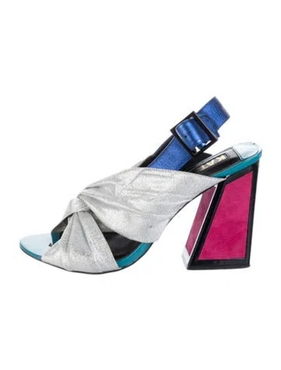 Pre-owned Kat Maconie Leather Glitter Accents Sandals In Silver