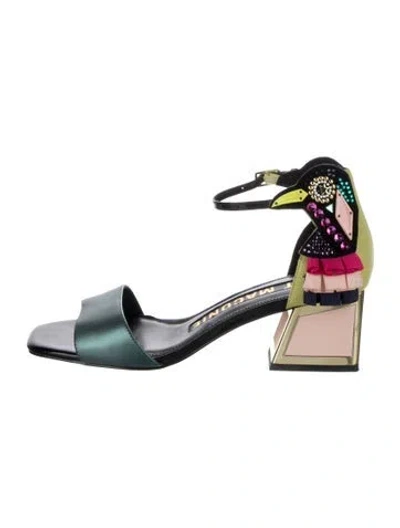 Pre-owned Kat Maconie Leather Graphic Print Sandals In Blue