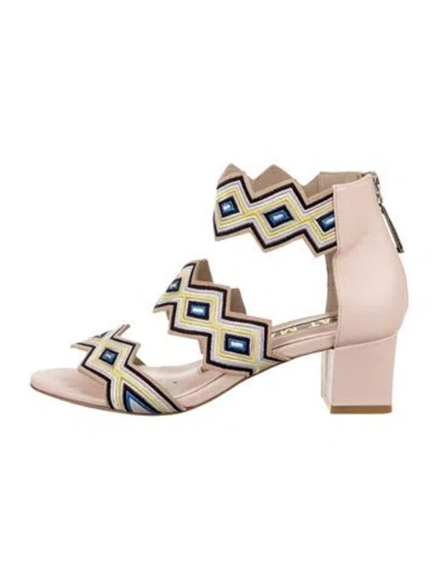 Pre-owned Kat Maconie Leather Graphic Print Sandals In Pink