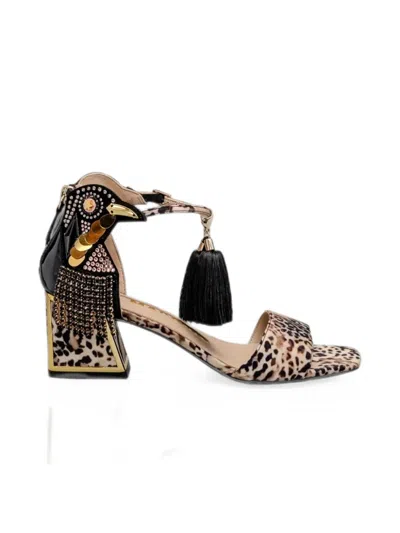 Kat Maconie Leopard-print Embellished Sandals In Black