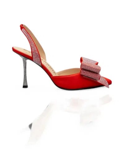 Kat Maconie Mahira Crystal-embellished Bow-detail Pumps In Red