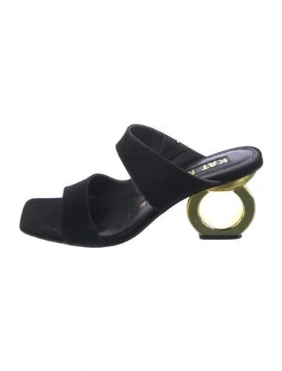 Pre-owned Kat Maconie Nubuck Slides In Black