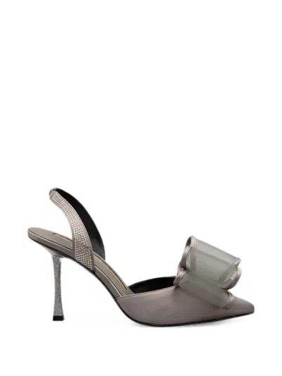Kat Maconie Paola Bow-detail Crystal-embellished Pumps In Gray