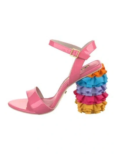Pre-owned Kat Maconie Patent Leather Colorblock Pattern Sandals In Pink