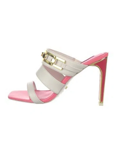 Pre-owned Kat Maconie Patent Leather Colorblock Pattern Slides In Pink