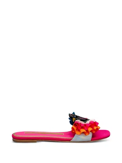 Kat Maconie Ruffled Bird-embellished Sandals In Pink