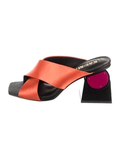 Pre-owned Kat Maconie Satin Colorblock Pattern Slides In Orange