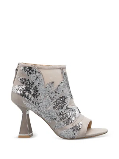 Kat Maconie Sequin-embellished Peep-toe Ankle Boots In Silver
