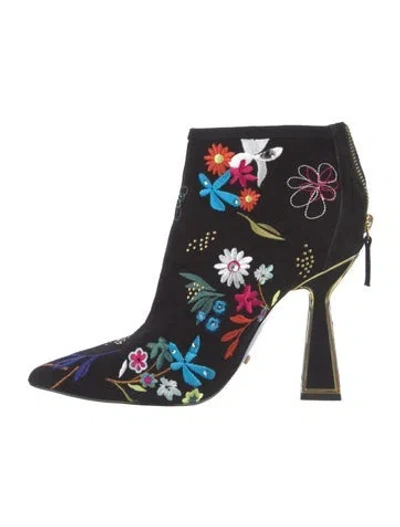Pre-owned Kat Maconie Suede Floral Print Boots In Black