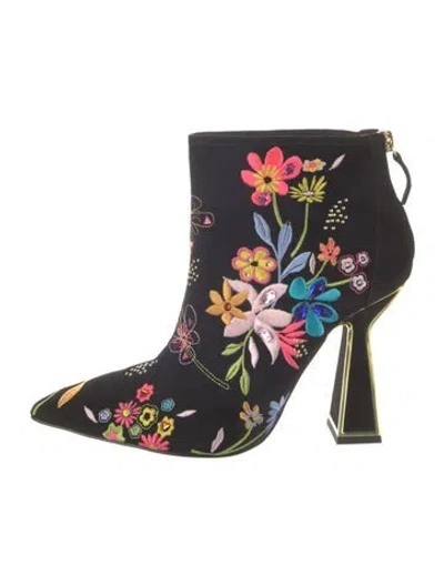 Pre-owned Kat Maconie Suede Floral Print Boots In Blue