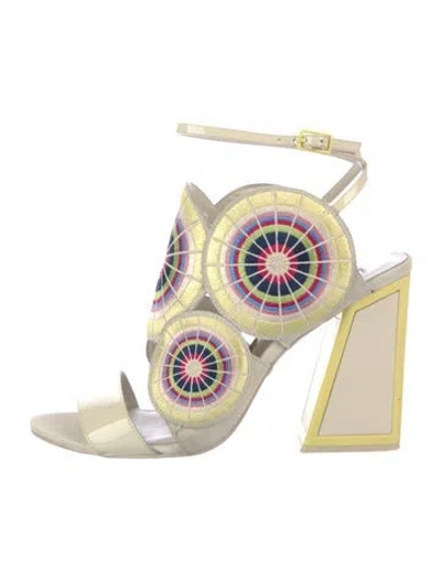 Pre-owned Kat Maconie Suede Printed Sandals In Neutral