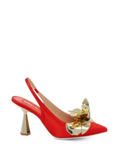 Kat Maconie Tamannaah Floral-detail Slingback Pumps In Red