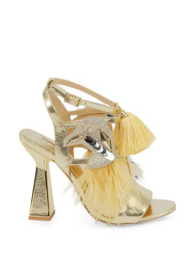 Kat Maconie Tassel-embellished Feathered Sandals In Gold