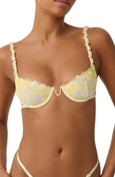 Kat The Label Amelia Embroidered Underwire Bra In Yellow