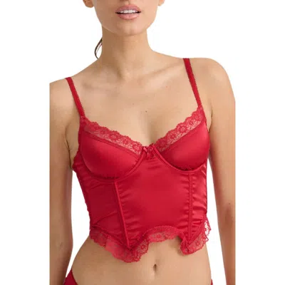 Kat The Label Amelie Lace & Satin Bustier In Red