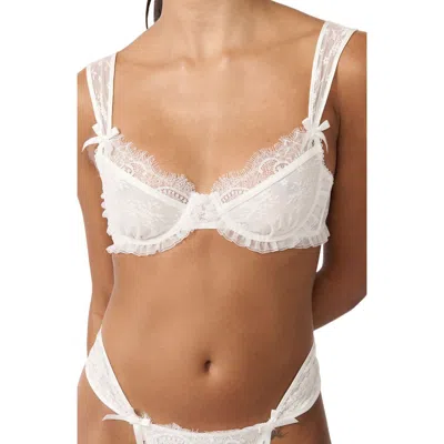 Kat The Label Bianca Ruffle Underwire Lace Trim Bra In White