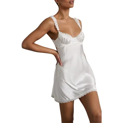 Kat The Label Celeste Lace Trim Satin Slip In Ivory