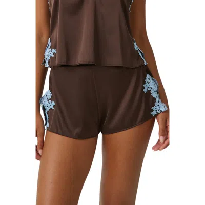 Kat The Label Cinderella Lace Trim Satin Tap Shorts In Brown
