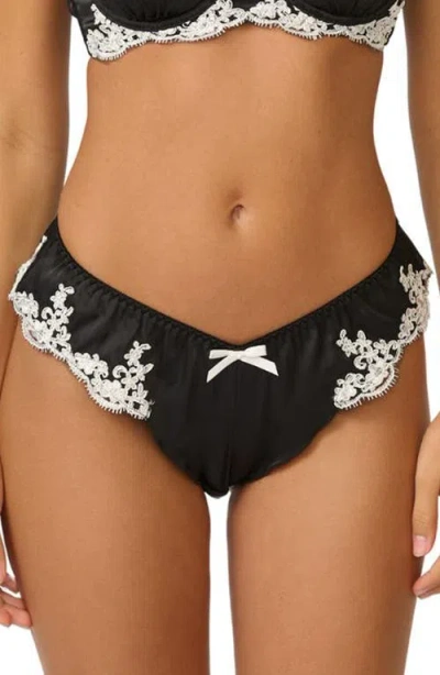 Kat The Label Cinderella Lace Trim Stretch Satin Briefs In Black