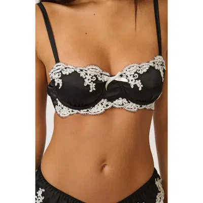Kat The Label Cinderella Lace Trim Underwire Strapless Satin Bra In Black
