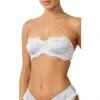 Kat The Label Cinderella Lace Trim Underwire Strapless Satin Bra In Blue