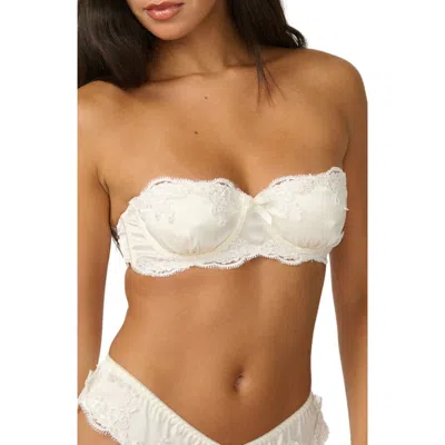Kat The Label Cinderella Lace Trim Underwire Strapless Satin Bra In White