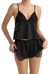 Kat The Label Darcy Lace Trim Satin Tap Shorts In Black