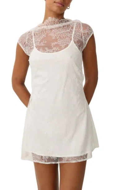 Kat The Label Eloise Lace Overlay Satin Slip In White