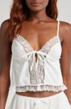 KAT THE LABEL KAT THE LABEL HARRIET TIE FRONT LACE TRIM CROP CAMISOLE