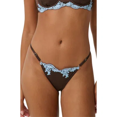 Kat The Label Jean Thong With Blue Lace Trim In Brown
