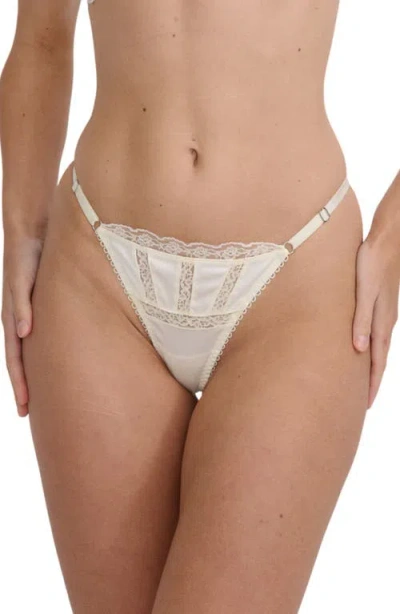 Kat The Label Lana Lace Trim Satin Thong In Buttercream
