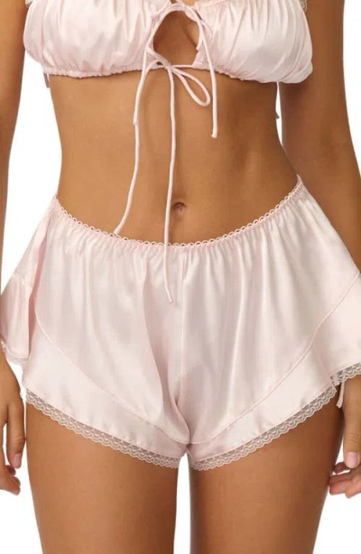 Kat The Label Lulu Lace Trim Satin Shorts In Pink