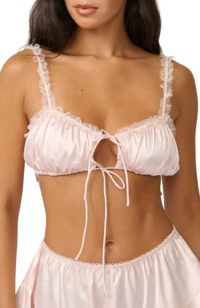 Kat The Label Lulu Ruffle Underwire Lace Trim Bra In Pink