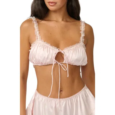 Kat The Label Lulu Tie Strap Lace Trim Bralette In Pink