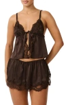 Kat The Label Madeline Tie Front Satin Camisole In Brown