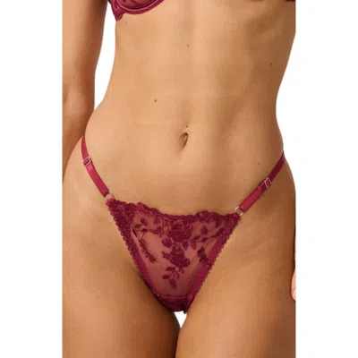 Kat The Label Nicolette Embroidered Thong In Red