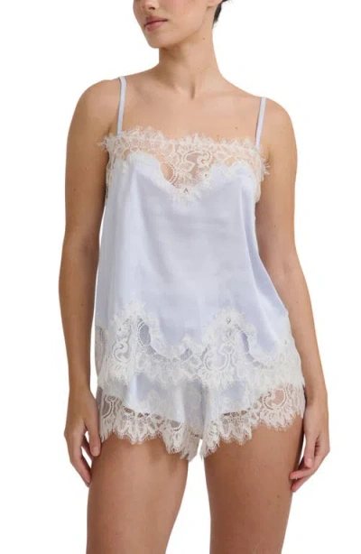 Kat The Label Olivia Lace Trim Satin Camisole In Blue