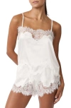 Kat The Label Olivia Lace Trim Satin Shorts In White