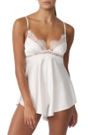 Kat The Label Ray Lace Trim Satin Teddy In White