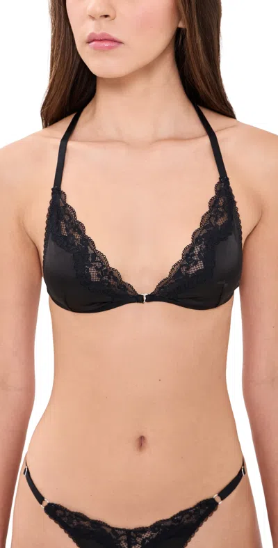 Kat The Label Sadie Racer Back Satin Lace Bralet In Black