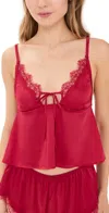 Kat The Label Sorrento Lace Trim Satin Camisole In Red