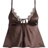 Kat The Label Sorrento Satin Lace Camisole In Brown