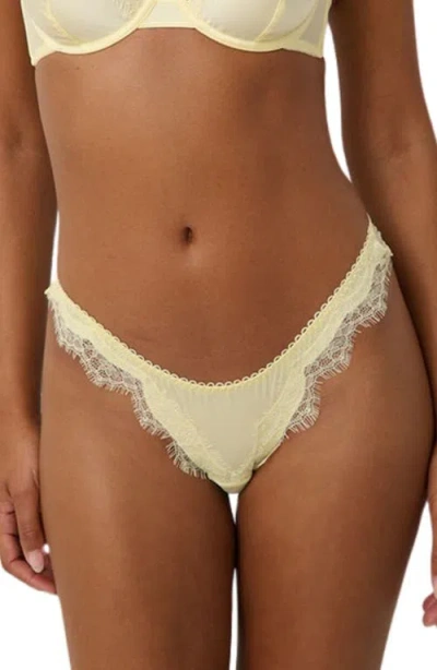 Kat The Label Sorrento Lace Trim High Leg Thong In Yellow